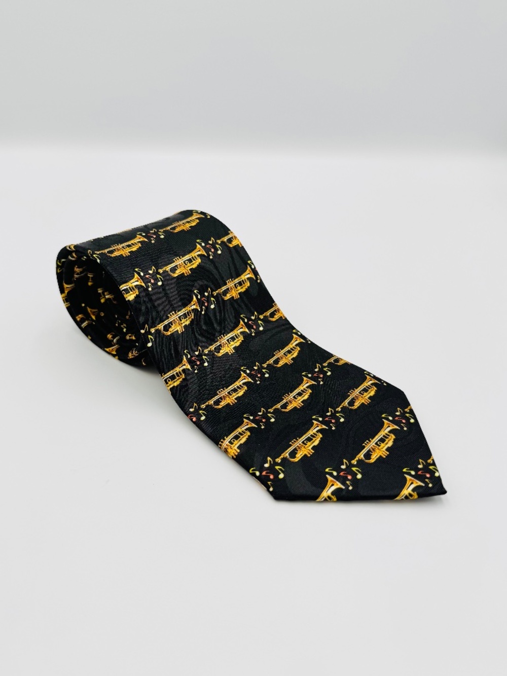 Steven Harris Men’s Tie Trumpets Musical Notes 100% Polyester Black Gold 58x3.5